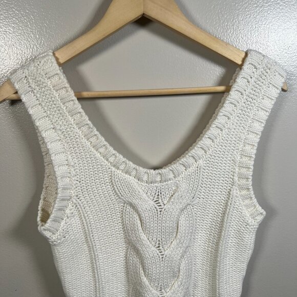 Staud Kind Cable Knit Sweater Vest Size Medium Chunky Cropped White Preppy - Picture 6 of 8